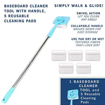 KNUVSA Baseboard Cleaner Tool with Handle [in Stock US], 5 Reusable Cleaning Pads by KnUVSA, Retract...