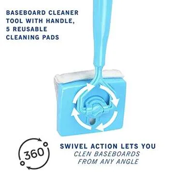 KNUVSA Baseboard Cleaner Tool with Handle [in Stock US], 5 Reusable Cleaning Pads by KnUVSA, Retractable Handle, Used for Bathroom Microfiber Cleaning, Molding Cleaner Tool, 6 Piece Set