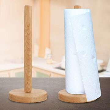 Bamboo Paper Towel Holder,DNIEBW Kitchen Paper Holder Countertop Stand up Towels Roll Stand Organizer Simply Standing Countertop Wooden Paper Fits Standard Roll Holder for Cabinet (Round Bottom)