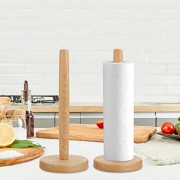 Bamboo Paper Towel Holder,DNIEBW Kitchen Paper Holder Countertop Stand up Towels Roll Stand Organizer Simply Standing Countertop Wooden Paper Fits Standard Roll Holder for Cabinet (Round Bottom)