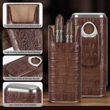 Scotte Cigar Case: Elegant Leather Travel Humidor with Cigar Cutter