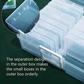 PCA Photo Case, 4" x 6" Photo Box Storage with Handle - 12 Inner Photo Keeper, Large Photo Organizer, Clear Plastic Craft Case for Photos Stickers Stamps Jigsaw Seeds