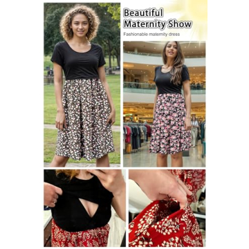 PARNIXS Women's Summer Nursing Dress with Pockets Maternity Comfort