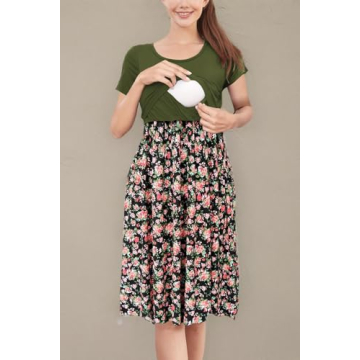 PARNIXS Women's Summer Nursing Dress with Pockets Maternity Comfort