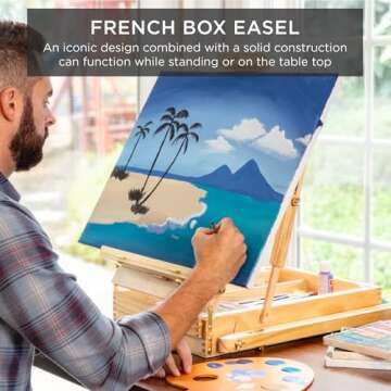 Best Choice Products French Easel, 32pc Beginners Kit Portable Wooden Folding Adjustable Sketch Box Artist Tripod for Painting, Drawing w/Acrylic Paints, Brushes, Canvases, Palettes - Natural