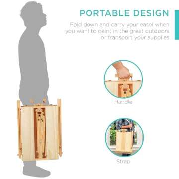 Best Choice Products French Easel, 32pc Beginners Kit Portable Wooden Folding Adjustable Sketch Box Artist Tripod for Painting, Drawing w/Acrylic Paints, Brushes, Canvases, Palettes - Natural