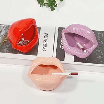 Queenbox Creative Ceramic Cigarette Ashtrays with Lips Style Fashion Home Decorations