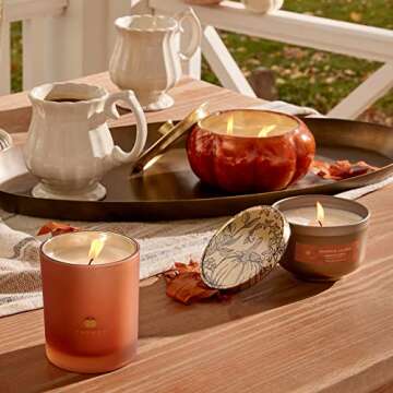 Thymes Scented Candles for Women & Men - Tin with Gold Lid - Luxury Home Fragrance - Fall Decor - Pumpkin Candle with Notes of Nutmeg, Cinnamon, Clove, & Orange Peel (Pumpkin Laurel, 6.5 oz)