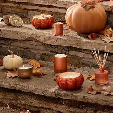 Thymes Scented Candles for Women & Men - Tin with Gold Lid - Luxury Home Fragrance - Fall Decor - Pumpkin Candle with Notes of Nutmeg, Cinnamon, Clove, & Orange Peel (Pumpkin Laurel, 6.5 oz)