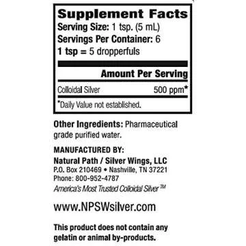 Natural Path Silver Wings Colloidal Silver 500PPM, Amber Brown Liquid Immune Support, 1 Fl Oz (Pack of 1)