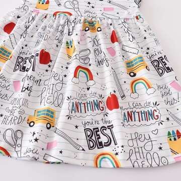Toddler Little Girls Back to School Dresses -Apple, Pencils, Notebooks, Bookworm, School Bus，Glue,Tellurion,Blackboard Rainbow Dresses (3/4T, Back to School E)