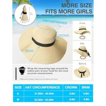 Foldable Beach Sun Hat for Women, UV Protection Wide Brim Straw Visor Hats, Fashionable Boho Hats for Girls, Outdoor Tribe Sun Hats for Travel Gardening Beach (Dark Khaki M)