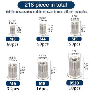 Vifmy Rivet Nut Assortment Kit - 218 Pcs of Metric Sizes