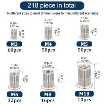 Vifmy Rivet Nut Assortment Kit - 218 Pcs of Metric Sizes