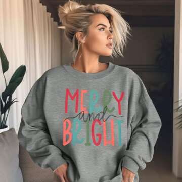 MOUSYA Oversized Christmas Pullovers Women Merry Bright Colorful Letter Printed Sweatshirt Christmas...
