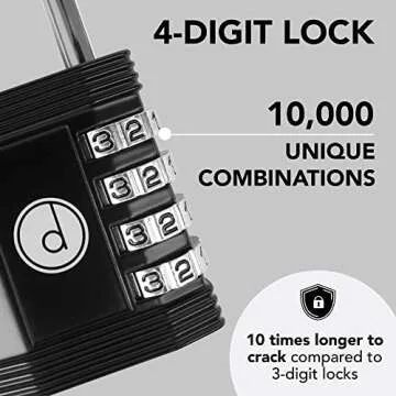 Padlock Combination Lock 4 Digit - for Gym Lock, School Locker Lock, Outdoor Gate, Fence, and Storage, Combo Lock - Locks for Lockers - Weatherproof Metal - Keyless, Easy to Set, Resettable - Black