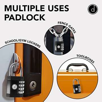 Padlock Combination Lock 4 Digit - for Gym Lock, School Locker Lock, Outdoor Gate, Fence, and Storage, Combo Lock - Locks for Lockers - Weatherproof Metal - Keyless, Easy to Set, Resettable - Black