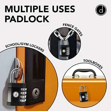 Padlock Combination Lock 4 Digit - for Gym Lock, School Locker Lock, Outdoor Gate, Fence, and Storage, Combo Lock - Locks for Lockers - Weatherproof Metal - Keyless, Easy to Set, Resettable - Black