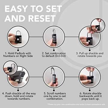 Padlock Combination Lock 4 Digit - for Gym Lock, School Locker Lock, Outdoor Gate, Fence, and Storage, Combo Lock - Locks for Lockers - Weatherproof Metal - Keyless, Easy to Set, Resettable - Black