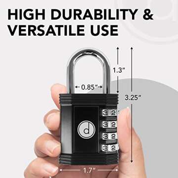 Padlock Combination Lock 4 Digit - for Gym Lock, School Locker Lock, Outdoor Gate, Fence, and Storage, Combo Lock - Locks for Lockers - Weatherproof Metal - Keyless, Easy to Set, Resettable - Black