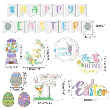 Anditoy Easter Tiered Tray Decor Set Easter Egg Bunny Wood Sign Decorations for Farmhouse Home Party...