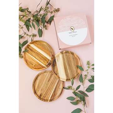 Tabor Place Acacia Wood Plates Set of 3 - 8 Inch Stylish Dinnerware