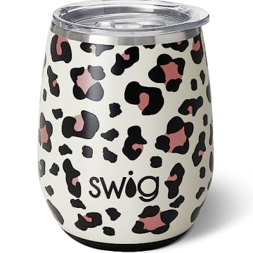 Swig Life 14oz Stemless Wine Cup – Insulated Tumbler with Lid in Luxy Leopard