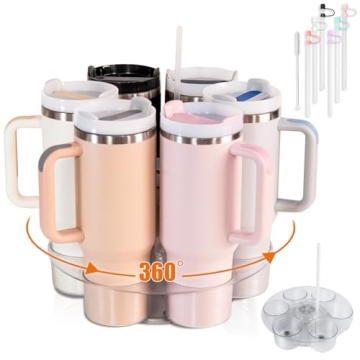 Stylish Water Bottle Organizer | Rotating Cup Holder for Stanley 40oz, Includes Straws & Brush