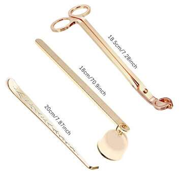LOVE MEI 3 in 1 Candle Accessory Set, Candle Wick Trimmer Candle Cutter, Candle Snuffer Extinguisher, Candle Wick Dipper Candle Tools Kit Gift Package for Candle Lover,Family, Party,Dating Gold