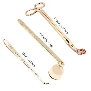 LOVE MEI 3 in 1 Candle Accessory Set, Candle Wick Trimmer Candle Cutter, Candle Snuffer Extinguisher, Candle Wick Dipper Candle Tools Kit Gift Package for Candle Lover,Family, Party,Dating Gold