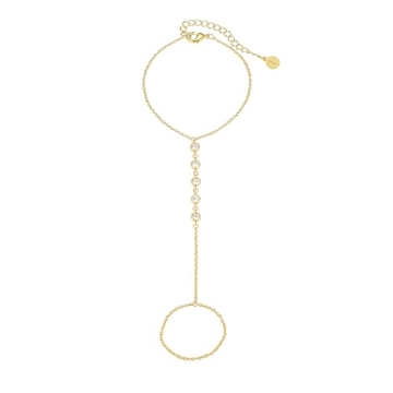 Faire de la Mode CZ Diamond Ring Bracelet Hand Chain Gold - 14k Gold Finger Ring Bracelet - Non-Tarn...