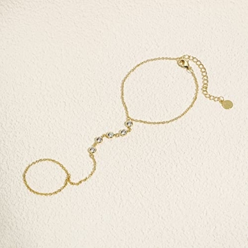 Faire de la Mode 14k Gold CZ Hand Chain Bracelet for Women