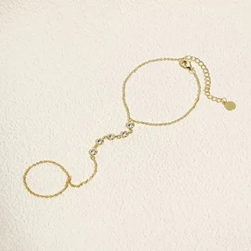 Faire de la Mode 14k Gold CZ Hand Chain Bracelet for Women