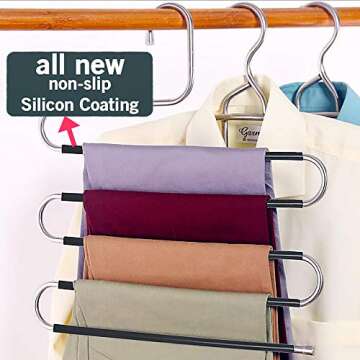 Myfolrena Hangers for Pants Clothes Hanger Non Slip Updated S-Shaped 5 Layers Hangers Closet Space S...