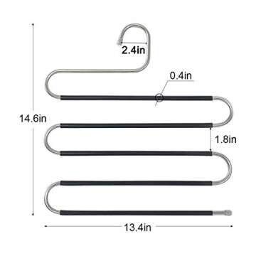 Myfolrena Hangers for Pants Clothes Hanger Non Slip Updated S-Shaped 5 Layers Hangers Closet Space Saver for Jeans Scarf Tie(4-Pack)