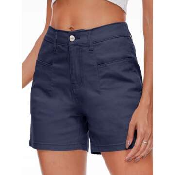 Rasutina Women Navy Blue Jean Shorts High Waisted Denim Shorts for Women Chino Cargo Shorts Women's ...