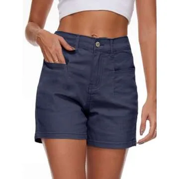 Rasutina Women Navy Blue Jean Shorts High Waisted Denim Shorts for Women Chino Cargo Shorts Women's Summer Jorts