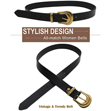 ALAIX Women's Western Leather Belt Silver Gold Buckle