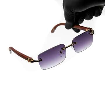 Street Knitted Retro Rimless Purple Gradient Tint Gold Frame Hip Hop Sunglasses Rectangle Men Women ...