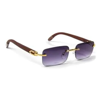 Street Knitted Retro Rimless Purple Gradient Tint Gold Frame Hip Hop Sunglasses Rectangle Men Women Frameless 90’s Shades Woodgrain Arm Fashion Frameless Square Unisex Summer Sun Glasses