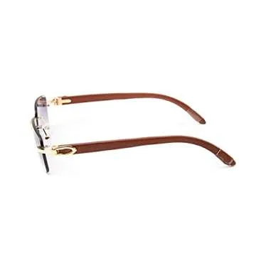 Street Knitted Retro Rimless Purple Gradient Tint Gold Frame Hip Hop Sunglasses Rectangle Men Women Frameless 90’s Shades Woodgrain Arm Fashion Frameless Square Unisex Summer Sun Glasses