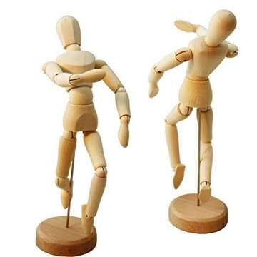 HSOMiD Flexible Moveable Wooden Artists Models - 12 Inches - Set of 2 for Sketching and Drawing