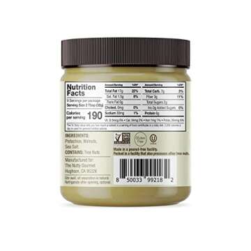 Nutty Gourmet Pistachio Walnut Spread - No Added Sugar, Vegan Protein Snack, 10oz