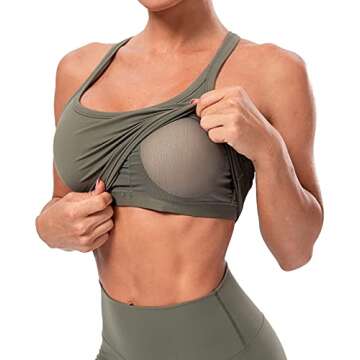 Lavento Women's Longline Sports Bras Yoga Racerback Crop Top with Built in Bra (Silky Olive Green, 6)