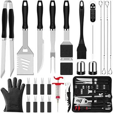 ROMANTICIST 26pcs Grilling Accessories Kit for Men Women, Stainless Steel Heavy Duty BBQ Tools with ...