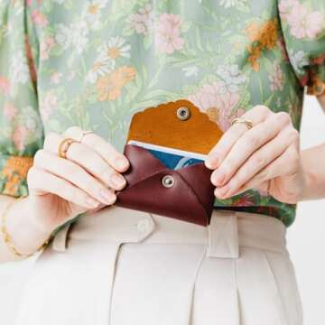 Portland Leather Goods Mini Daisy Wallet for Women – Handmade from from the Finest Full-Grain Hides – Features Envelope Design with Snap Closure – Cognac