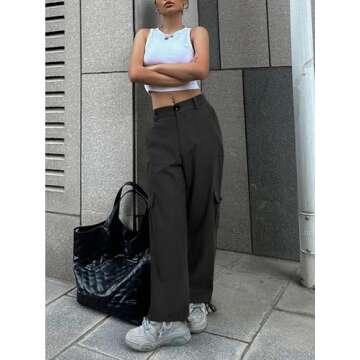 LOLOCCI Tactical Pants Women Traveling Black Cargo Black Work Pants for Women