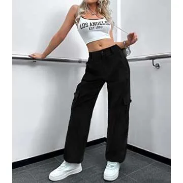 LOLOCCI Tactical Pants Women Traveling Black Cargo Black Work Pants for Women
