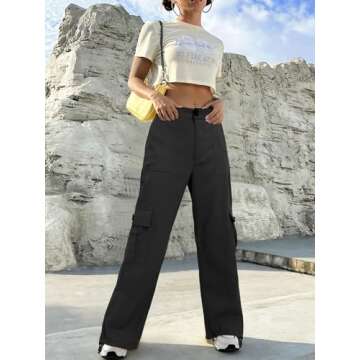 LOLOCCI Tactical Pants Women Traveling Black Cargo Black Work Pants for Women