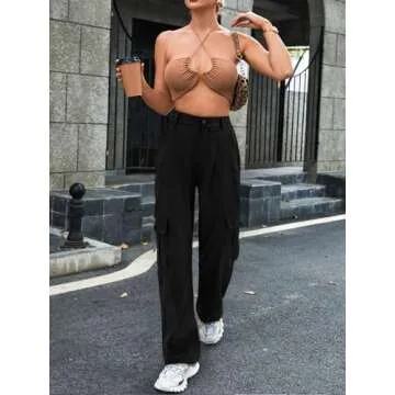 LOLOCCI Tactical Pants Women Traveling Black Cargo Black Work Pants for Women